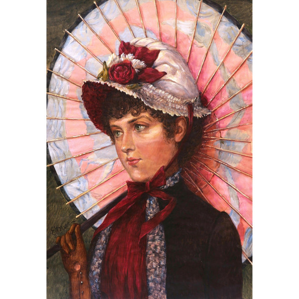 Ernest Ange DUEZ, Portrait of an elegant woman with an umbrella