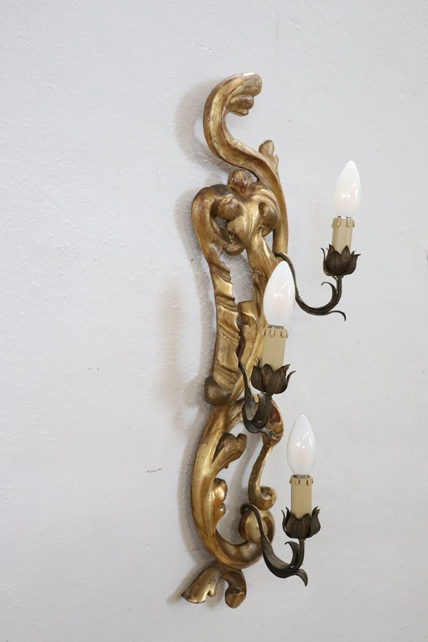 Applique in legno dorato 3 luci