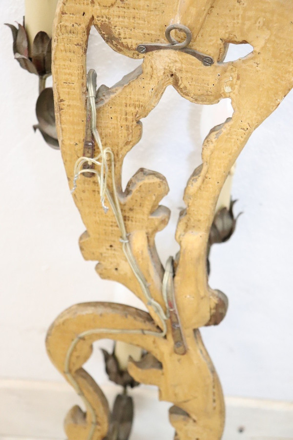 Applique in legno dorato 3 luci