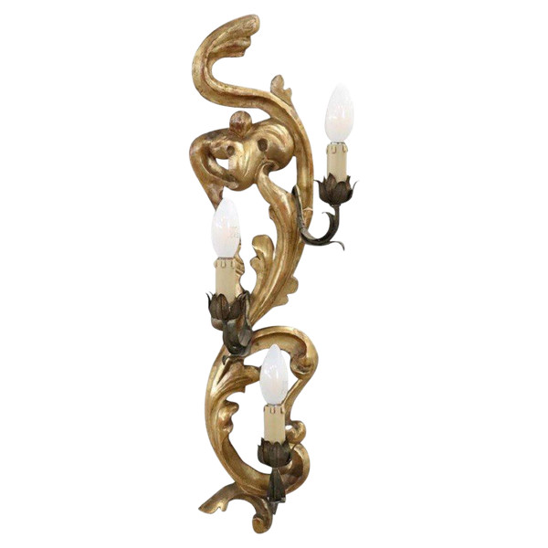 Applique in legno dorato 3 luci