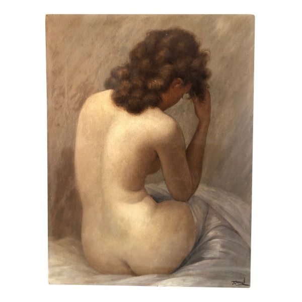 Huile sur toile de Jean Jannel intitulée Jeune fille pensive 1930