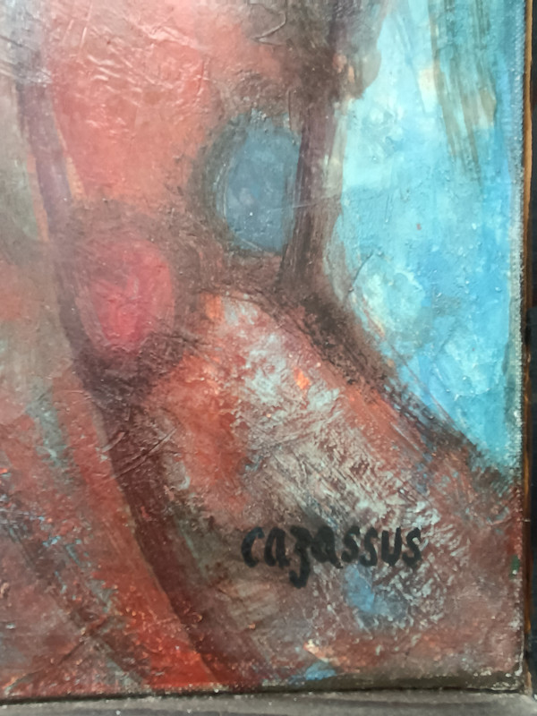 René CAZASSUS „Rote Prinzessin“ Gemälde Öl auf Leinwand Porträt einer Frau
