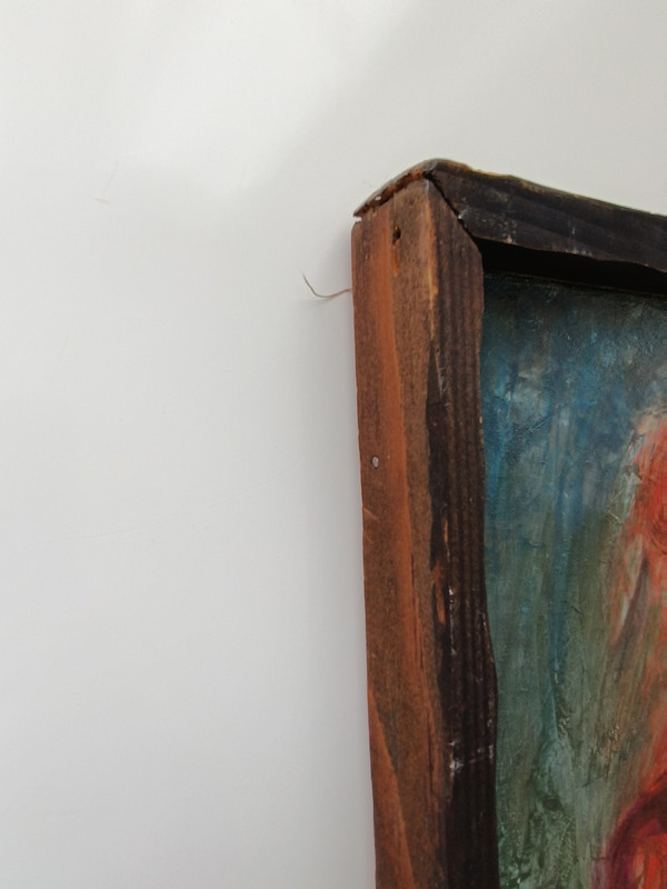 René CAZASSUS „Rote Prinzessin“ Gemälde Öl auf Leinwand Porträt einer Frau