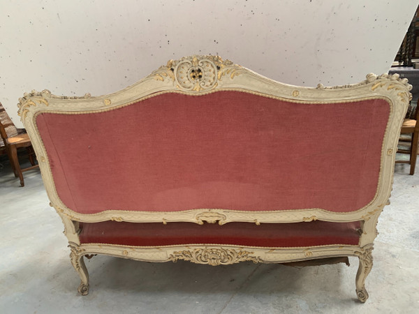 Louis XV style bench in lacquered and gilded beech, 20th century