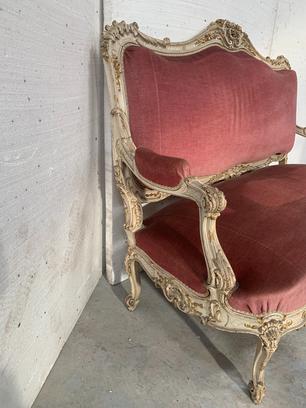 Louis XV style bench in lacquered and gilded beech, 20th century