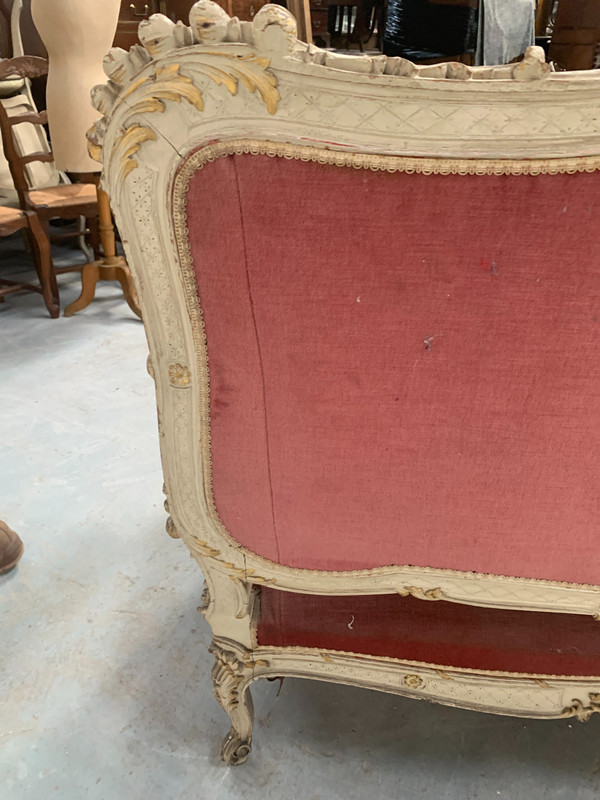 Louis XV style bench in lacquered and gilded beech, 20th century