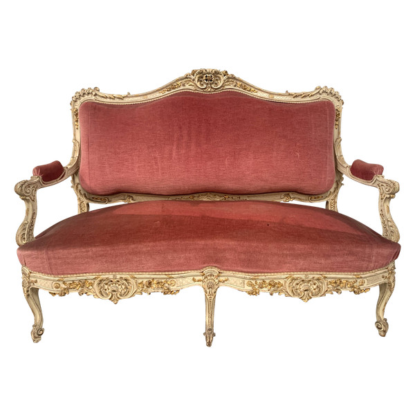 Louis XV style bench in lacquered and gilded beech, 20th century