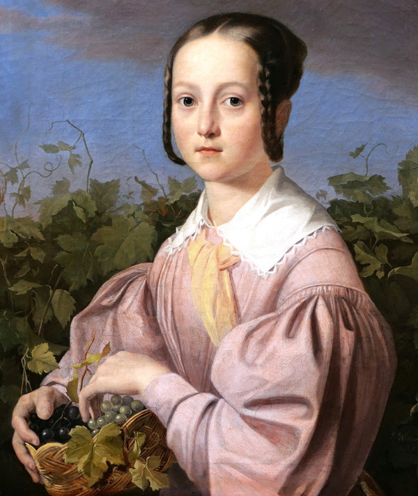 Joseph WEBER, Portrait d'une jeune fille tenant une corbeille de raisin
