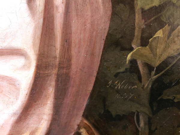 Joseph WEBER, Portrait d'une jeune fille tenant une corbeille de raisin