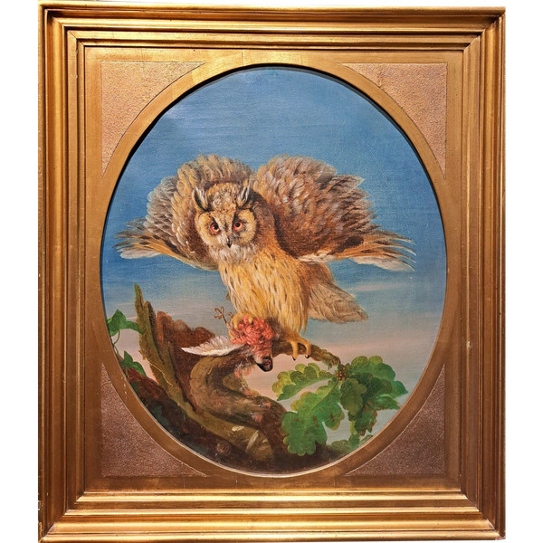 Seguace di Jean Jacques Bachelier (1724-1806), La civetta e la sua preda, olio