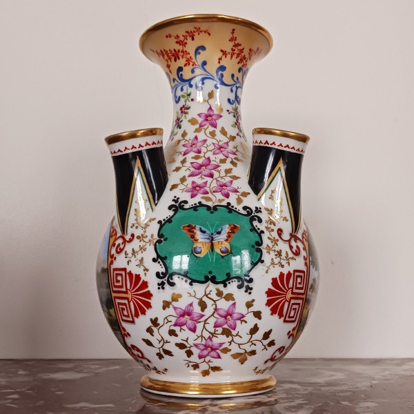 Denuelle à Paris - rarissimo vaso o spiga di fiori in legno di tulipano - porcellana eclettica - 1830 ca.
