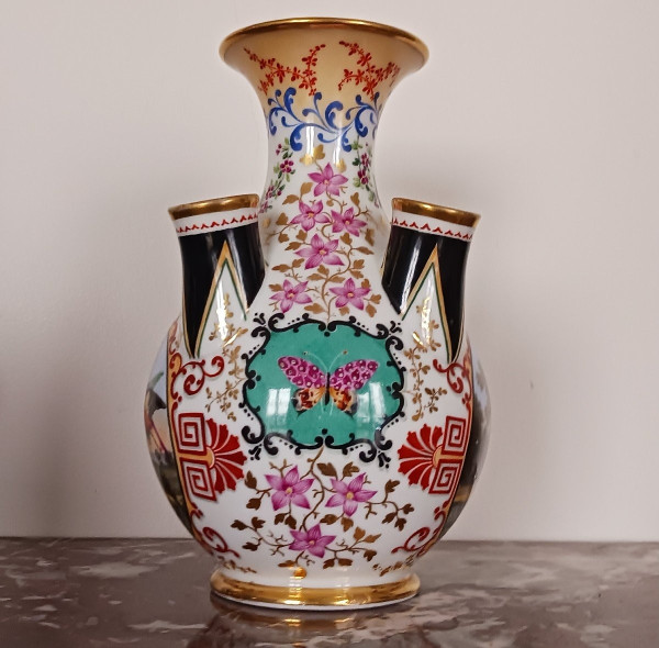 Denuelle à Paris - rarissimo vaso o spiga di fiori in legno di tulipano - porcellana eclettica - 1830 ca.