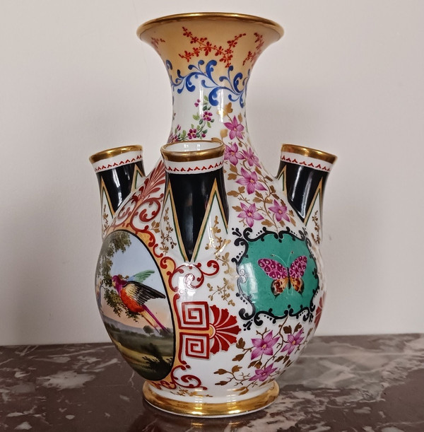 Denuelle à Paris - rarissimo vaso o spiga di fiori in legno di tulipano - porcellana eclettica - 1830 ca.