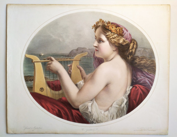 Syren  Watercolored Lithograph Greek Mythology 19th Century Old Print