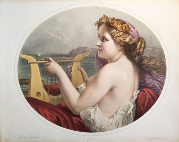 Syren  Watercolored Lithograph Greek Mythology 19th Century Old Print
