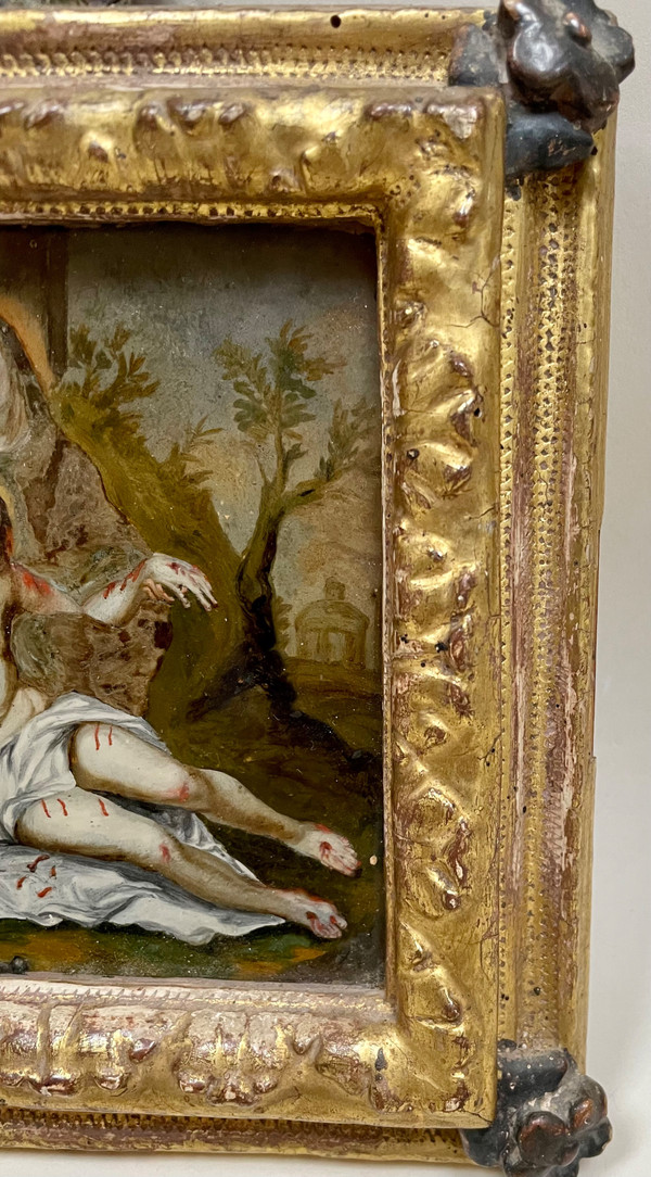 Piéta fixé sous verre 1715 , école italienne