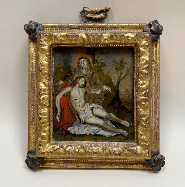 Piéta fixé sous verre 1715 , école italienne