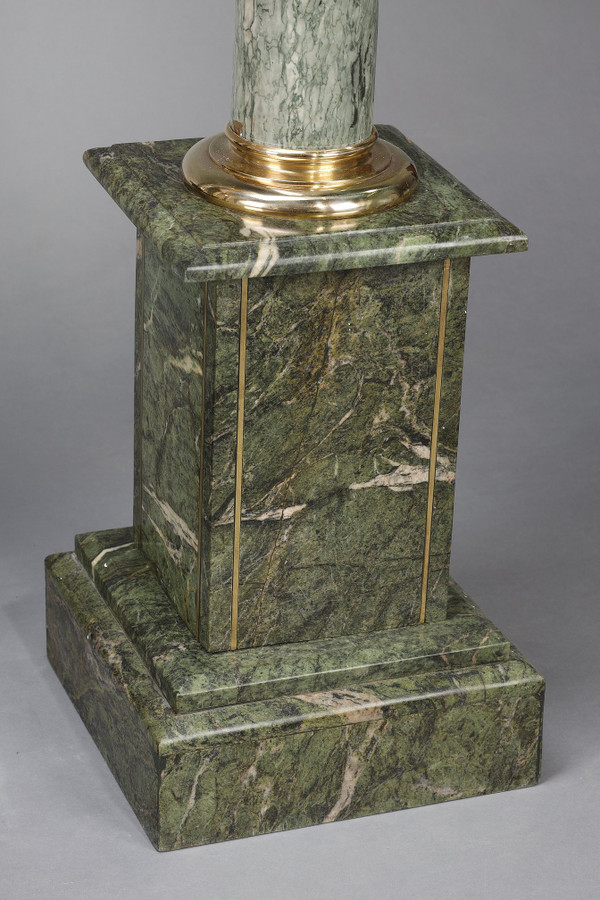 Pair of green Estours marble columns with Corinthian capitals