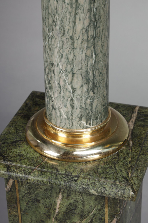 Pair of green Estours marble columns with Corinthian capitals