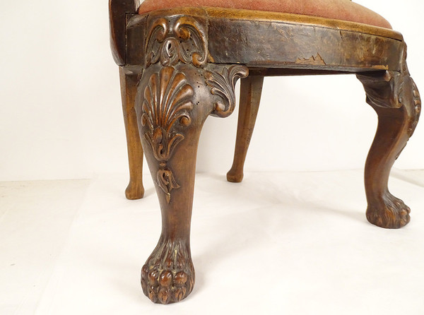 Fauteuil d'enfant Anglais Chippendale Noyer Sculpté Coquilles Griffes XIXè