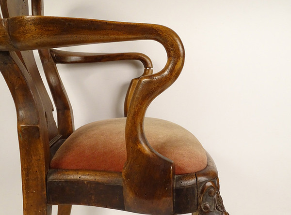 Fauteuil d'enfant Anglais Chippendale Noyer Sculpté Coquilles Griffes XIXè