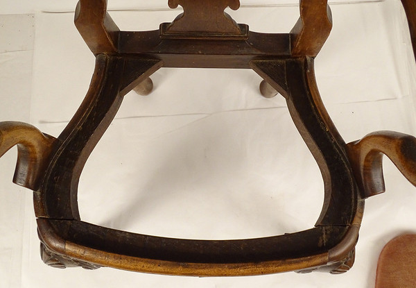 Fauteuil d'enfant Anglais Chippendale Noyer Sculpté Coquilles Griffes XIXè