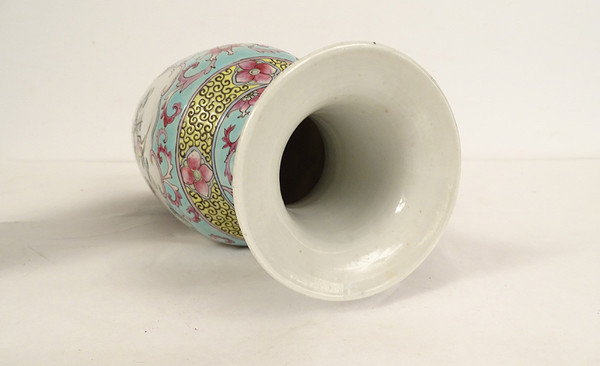 Pair of Chinese Porcelain Baluster Vases Birds Flowers Double Circle 19th century
