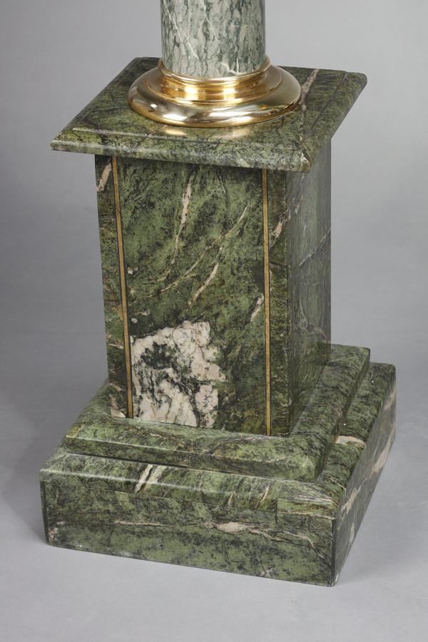 Pair of green Estours marble columns with Corinthian capitals