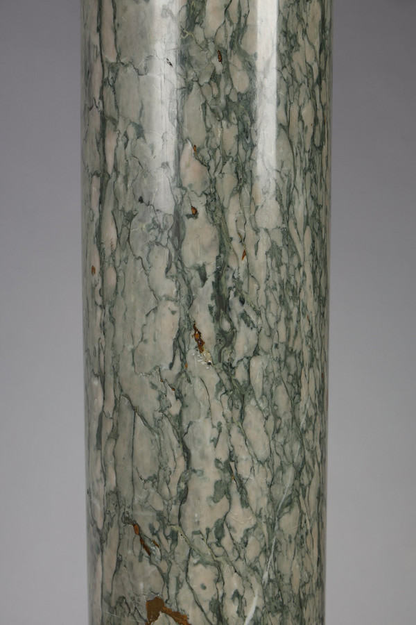 Pair of green Estours marble columns with Corinthian capitals
