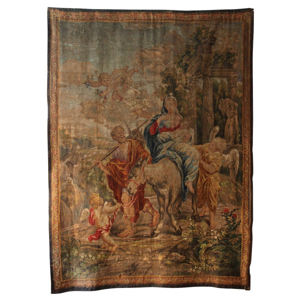 Painted canvas (imitating tapestry), "The Flight into Egypt", 19th century