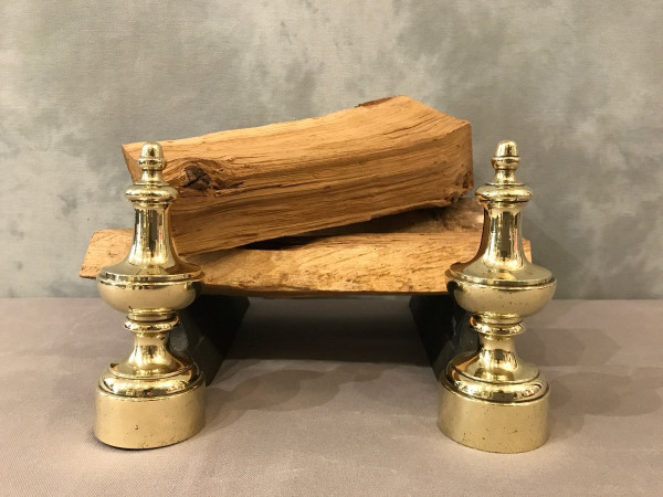 Small antique brass and cast iron andirons from the 19th century Louis Philippe period