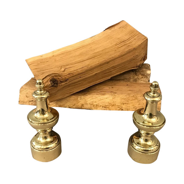 Small antique brass and cast iron andirons from the 19th century Louis Philippe period