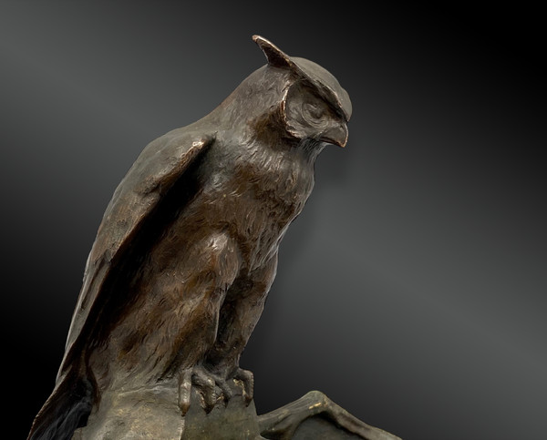 Paul JOUVE (1878-1973) Calamaio a forma di gufo - Bronzo