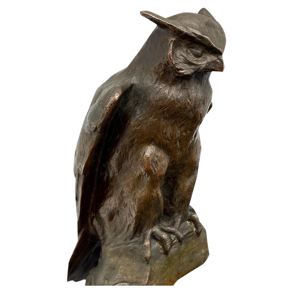 Paul JOUVE (1878-1973) Calamaio a forma di gufo - Bronzo