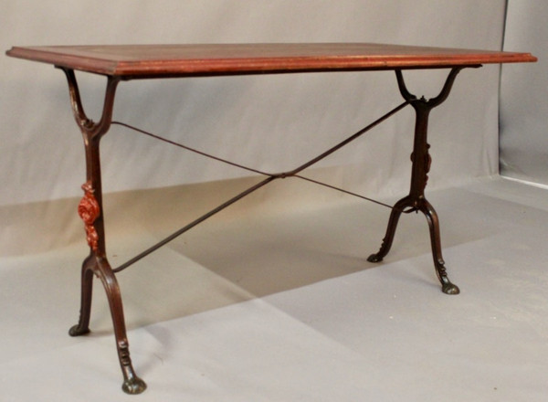 Suite De 9 Tables De Bistrot 1900 à Piètement Fer Forgé à Décor De Rose