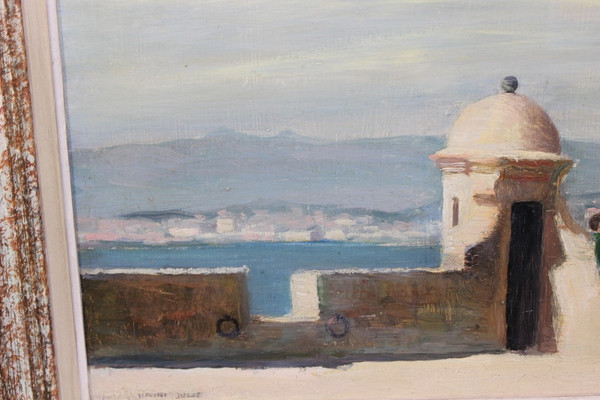 Olio su pannello Farniente Sur Les Remparts di Henri Julié