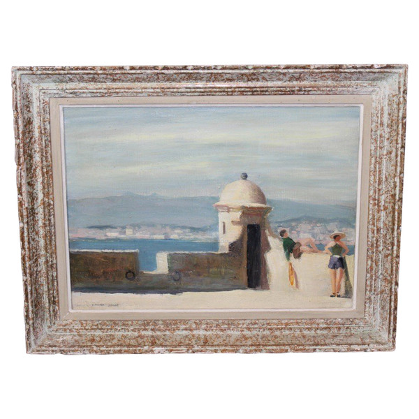 Olio su pannello Farniente Sur Les Remparts di Henri Julié