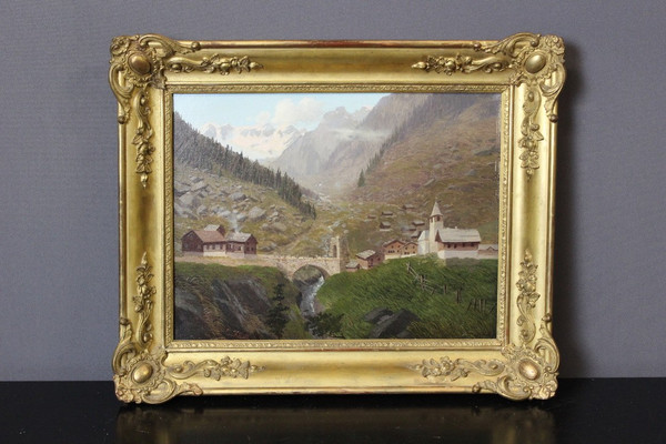 Öl Auf Leinwand Berglandschaft Von Caspar Kasli Um 1900