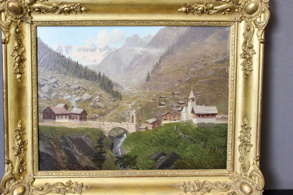 Öl Auf Leinwand Berglandschaft Von Caspar Kasli Um 1900
