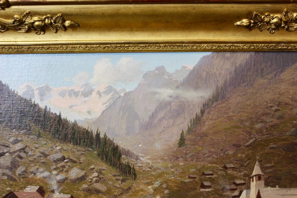 Öl Auf Leinwand Berglandschaft Von Caspar Kasli Um 1900