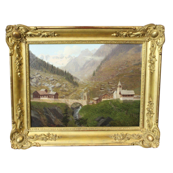 Öl Auf Leinwand Berglandschaft Von Caspar Kasli Um 1900