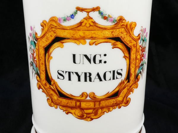 Pot a PHARMACIE en Porcelaine de PARIS "FONTEMOING & PEIGNEY" UNG : STYRACIS
