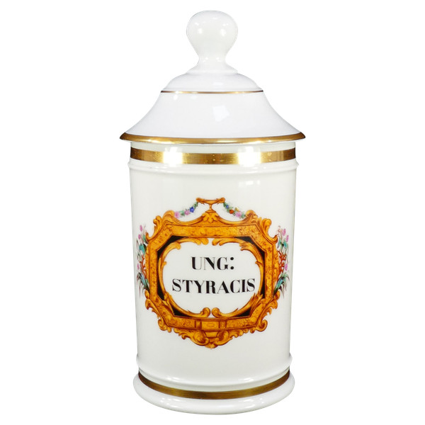 Pot a PHARMACIE en Porcelaine de PARIS "FONTEMOING & PEIGNEY" UNG : STYRACIS