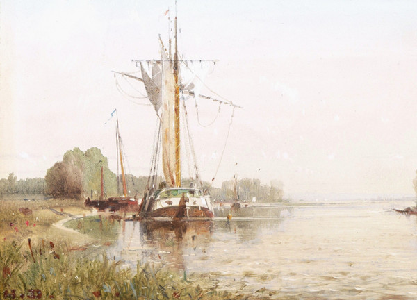 SCUOLA FRANCESE o OLANDESE 1860 circa, barche su un fiume