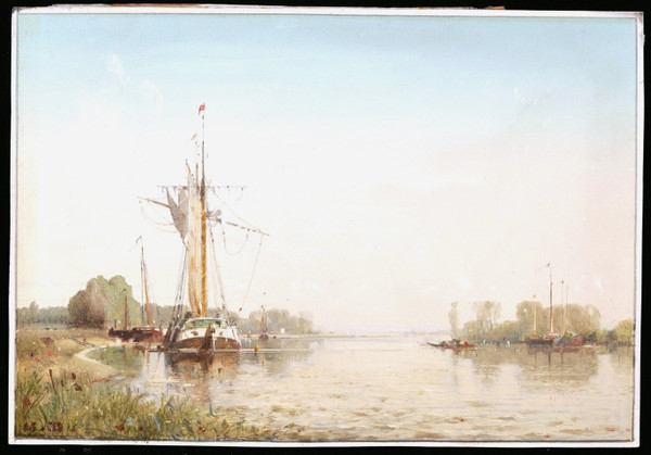 SCUOLA FRANCESE o OLANDESE 1860 circa, barche su un fiume