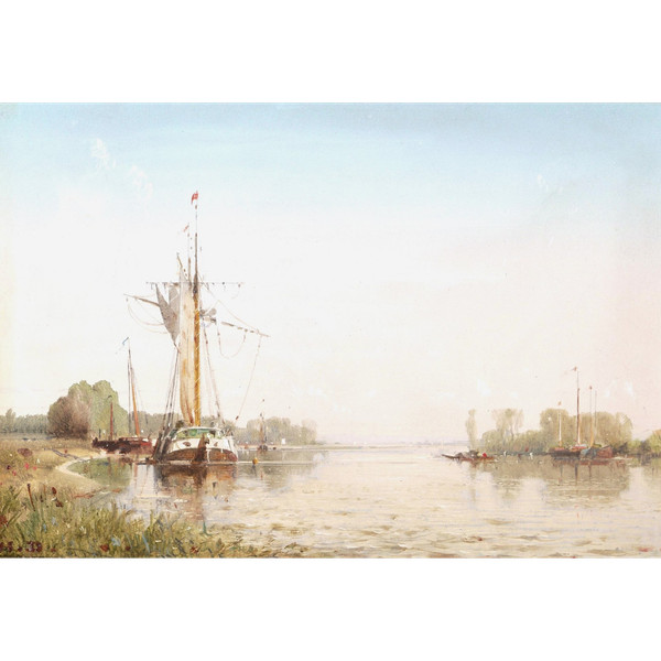 SCUOLA FRANCESE o OLANDESE 1860 circa, barche su un fiume