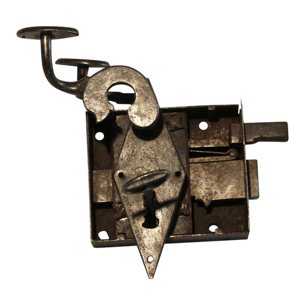 Wrought-iron lock complete with key and 2 handles from the late 17th century