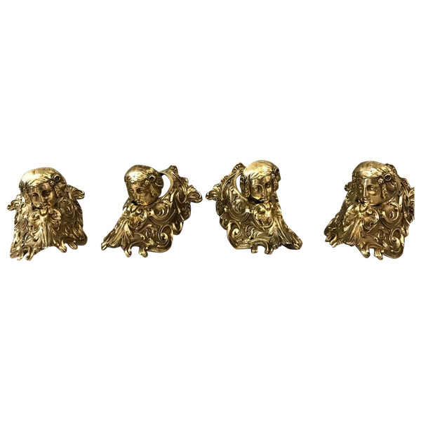 4 Corner billiard heads for balls, in 19th century bronze