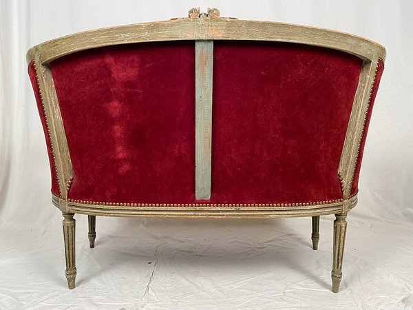 Louis XVI style small basket sofa, late 19th or early 20th century