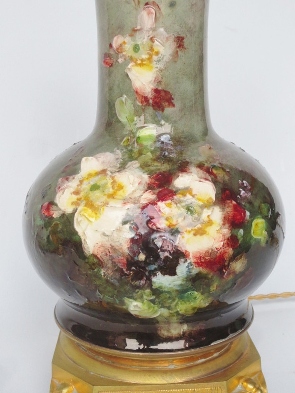 Coppia di lampade impressioniste in ceramica.  